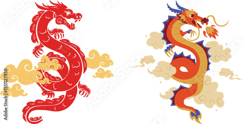 red dragon on a black background, red dragon on a white background