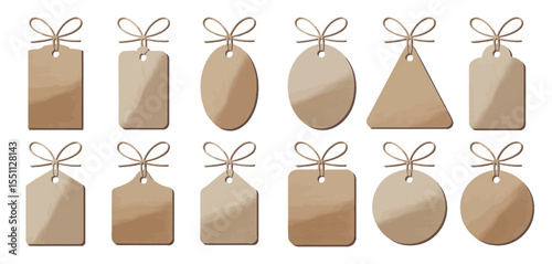 Set of Different Shaped Blank Craft Tags with Twine