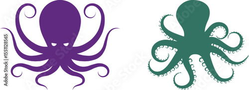 Octopus ocean creature underwater life sea animal colorful tentacles, on white background. 