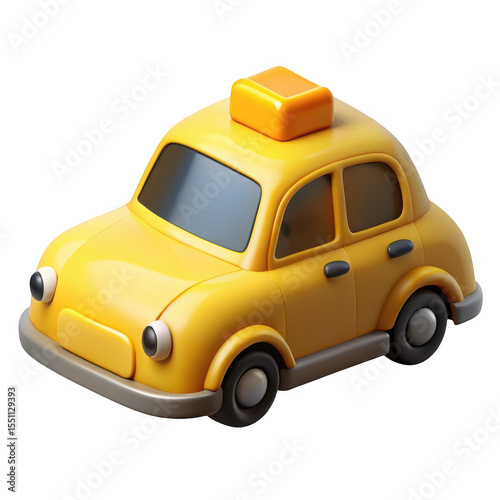 3d cartoon yellow taxi cab isolated on transparent background