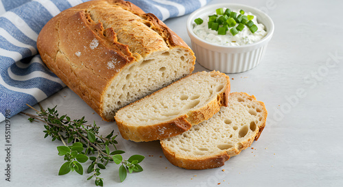 Wallpaper Mural A delicious loaf of homemade bread and a bowl of green onion dip, ready for sharing.
 Torontodigital.ca