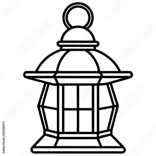 Minimal Red Lantern Line Art