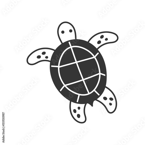 Sea Turtle Doodle Clipart. Cute hand drawn marine life creature in sketch style for ocean-themed designs. Swimming Tortoise vector illustration