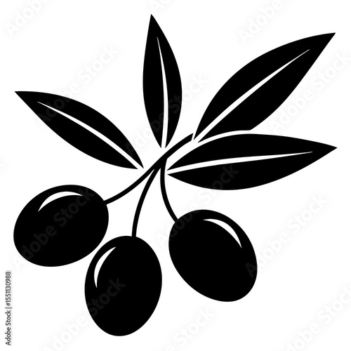 black olives with leaves vector silhouette 