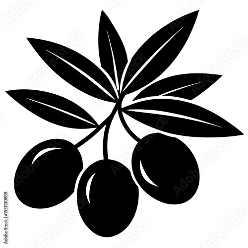 black olives with leaves vector silhouette 