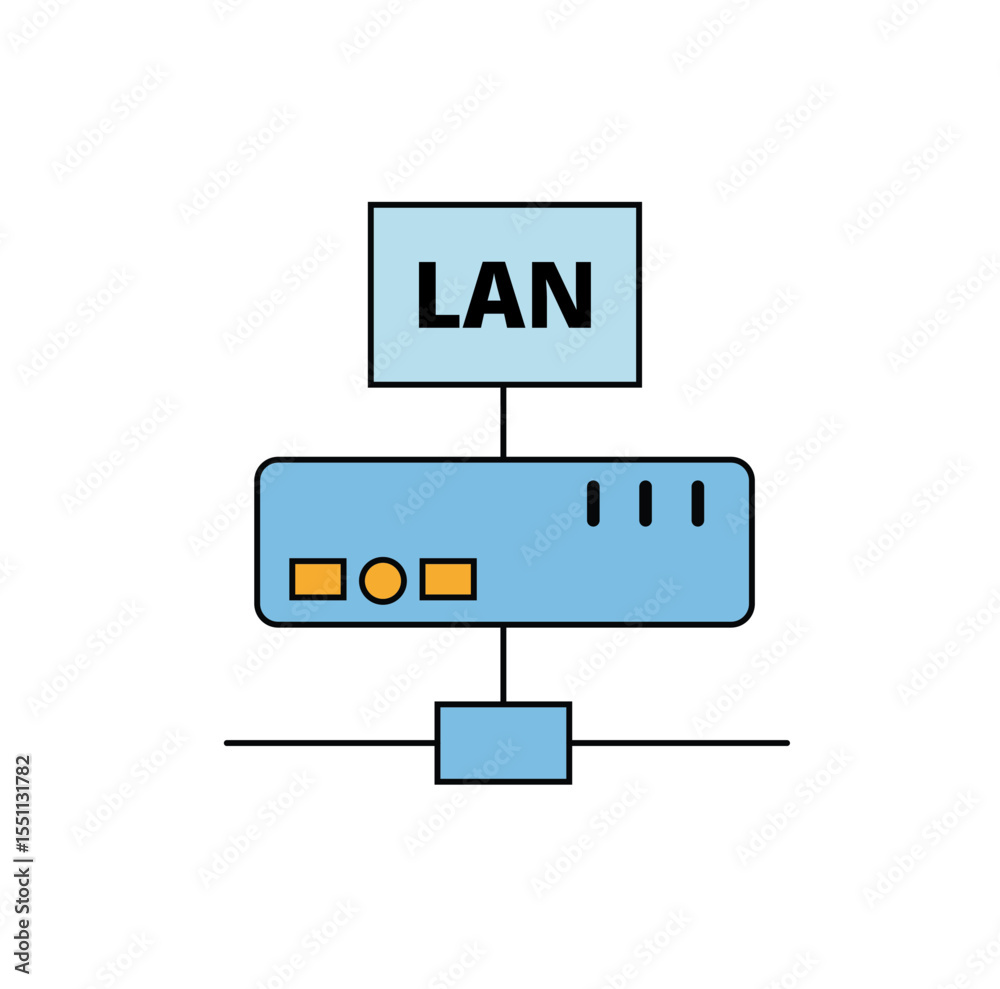 Fototapeta premium A simple vector diagram illustrating a LAN setup, with a 