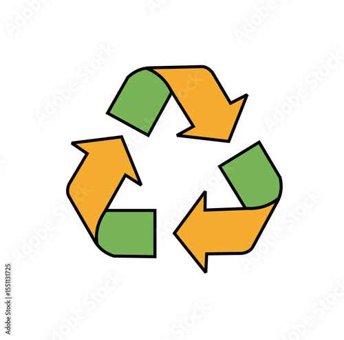 A colorful vector icon of the universal recycling symbol, featuring three arrows in orange and green forming a continuous loop, representing sustainability.