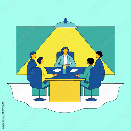 Diverse team meeting with a leader at the head of the table