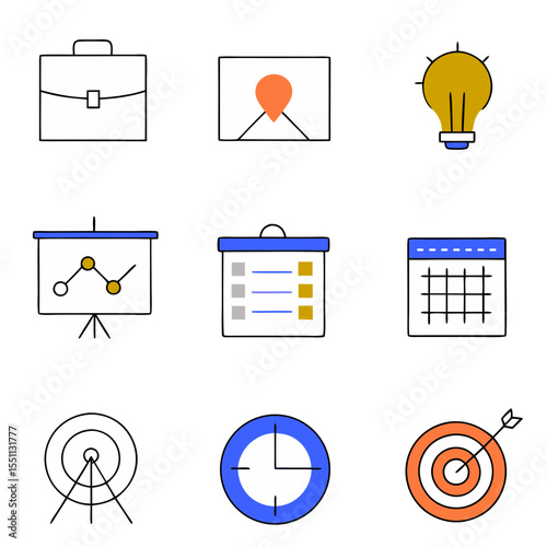 Business and productivity icons for planning and success