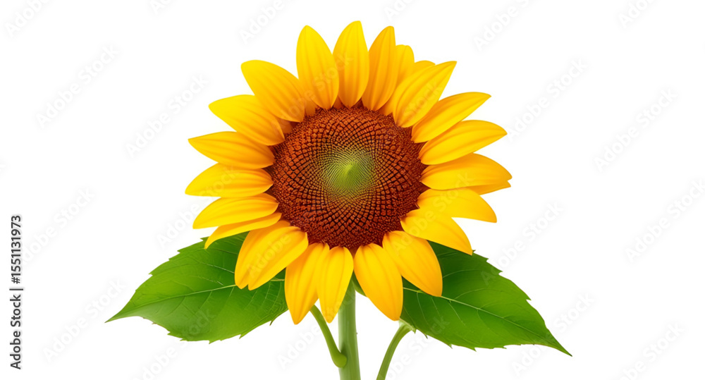 Obraz premium Sunflower isolated on white, Sunflower vector, Sunflower clipart, Yellow flower on white, Sunflower illustration, Botanical sunflower, Single sunflower, Sunflower stem, Realistic sunflower, Sunflower 