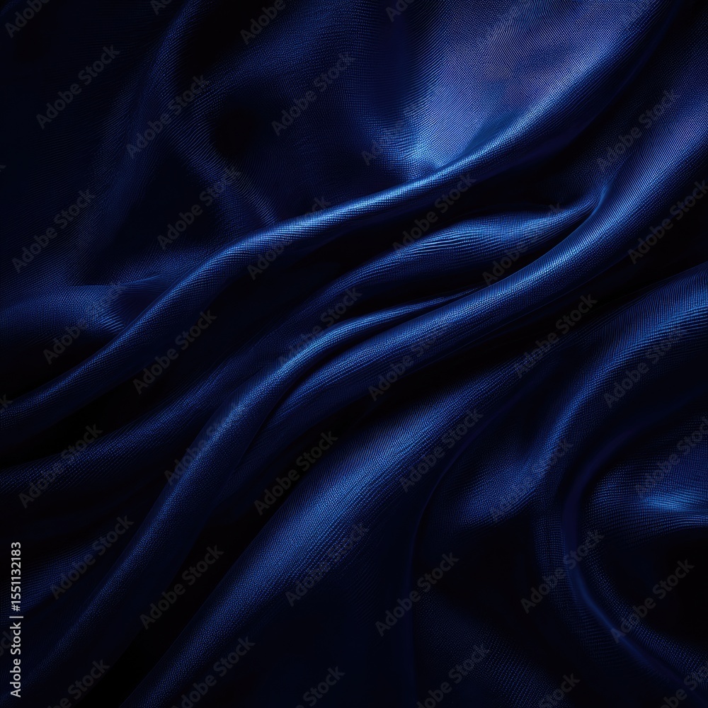 Fototapeta premium Deep blue fabric with soft, flowing folds and subtle highlights, creating a luxurious and elegant texture