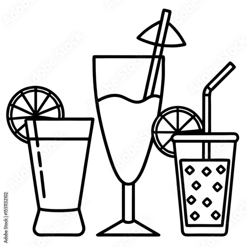 Summer drinks icon with citrus slices and straws