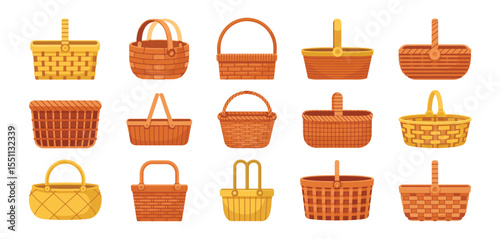 Various Colorful Wicker Baskets with Handles