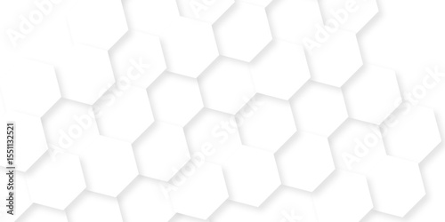Minimal white hexagonal hexagon modern technology creative emboss light honeycomb polygonal web. abstract geometric science and mosaic tile with template texture background.	