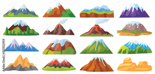Collection of Colorful Mountain and Volcano Illustrations