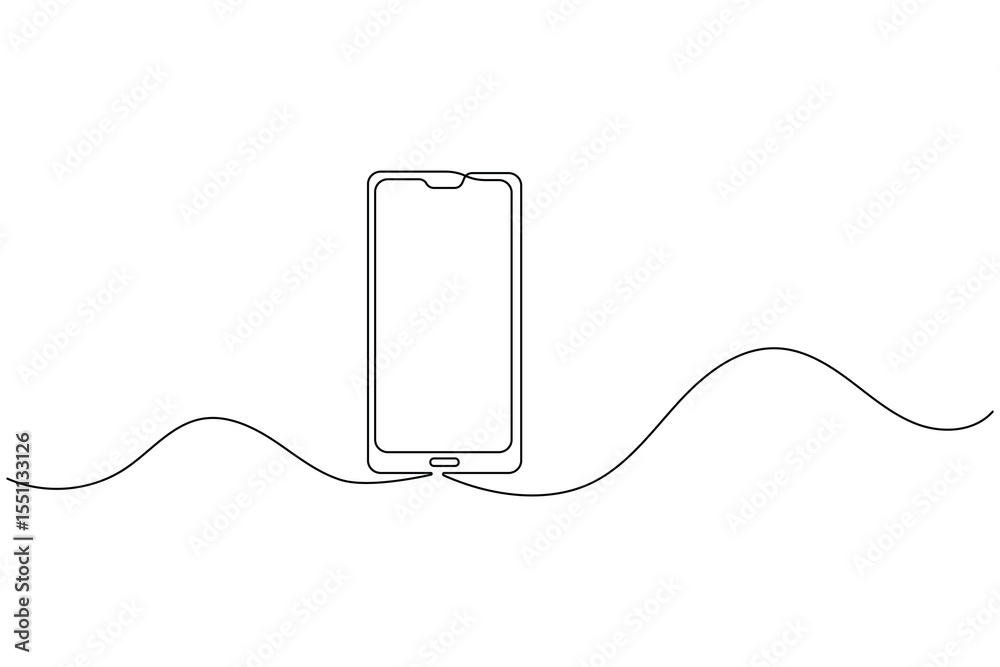 Obraz premium Smart phone continuous one line drawing and minimalist style isolate outline illustration