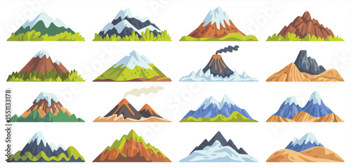 Collection of Cartoon Mountains and Volcanoes