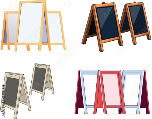 Perspective View of 3D A-Frame Chalkboard Signs in Wood Finish. 