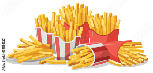 Delicious French Fries in Red Striped Boxes