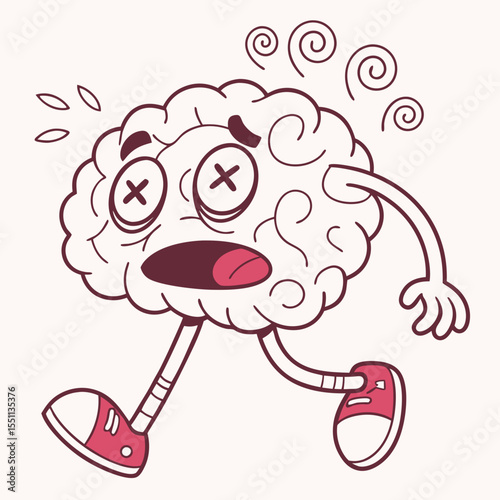 Brain Fatigue Illustration Depicting Exhaustion and Mental Overload Symptoms