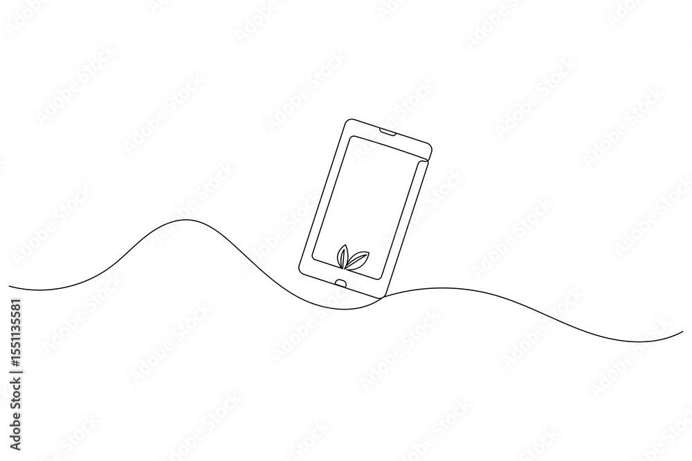 Obraz premium Smart phone continuous one line drawing and minimalist style isolate outline illustration