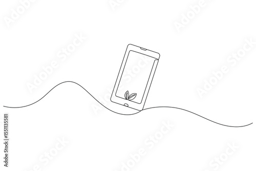 Smart phone continuous one line drawing and minimalist style isolate outline illustration
