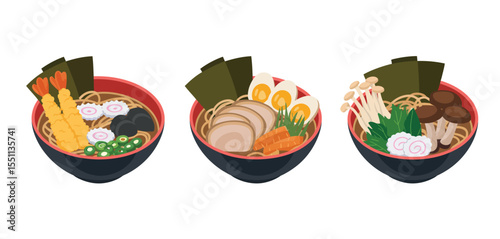 Three Different Types of Ramen Bowls