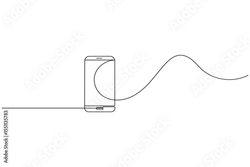 Smart phone continuous one line drawing and minimalist style isolate outline illustration