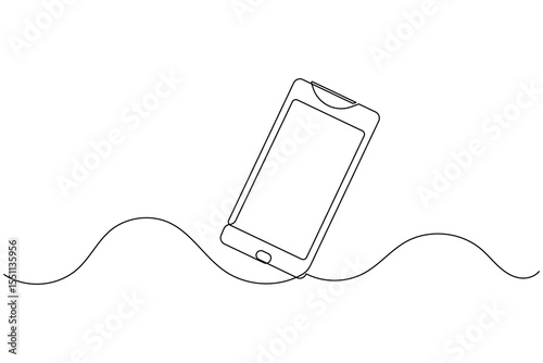 Smart phone continuous one line drawing and minimalist style isolate outline illustration