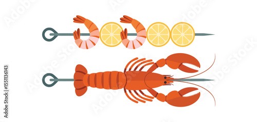 Grilled Shrimp and Lobster Skewers with Lemon