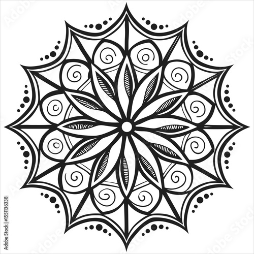 Black and white mandala vector isolated on white. Vector hand drawn circular decorative element.