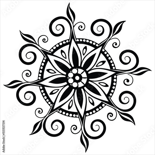 Black and white mandala vector isolated on white. Vector hand drawn circular decorative element.