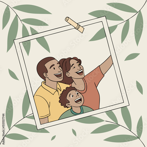 Framed Family Portrait Amidst Botanical Imagery: A Celebration of Unity and Joy