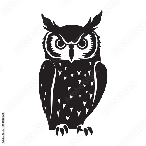 owl black silhouette vector, Simple silhouette Design vector icon with white background. Wild Animal Vector