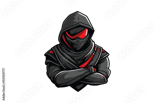Illustration of a ninja character with red accents and crossed arms pose