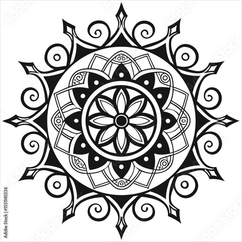 Black and white mandala vector isolated on white. Vector hand drawn circular decorative element.