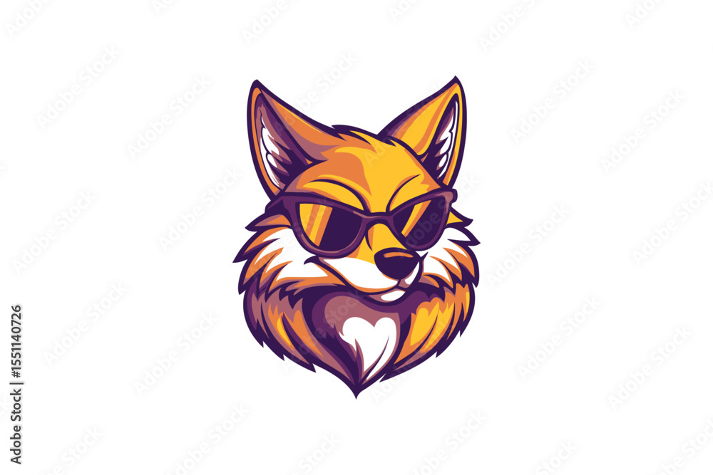 Cartoon fox head wearing sunglasses on a white background illustration Cartoon fox head wearing sunglasses on a white background illustration