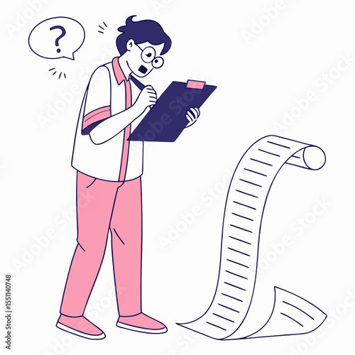 Confused individual confronted by an overwhelming list, seeks answers to questions