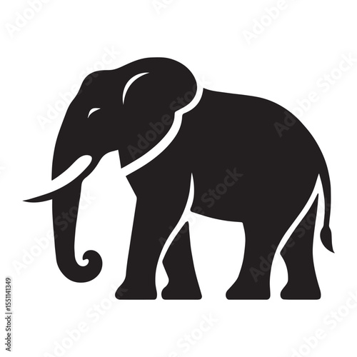elephant black silhouette vector, Simple silhouette Design vector icon with white background