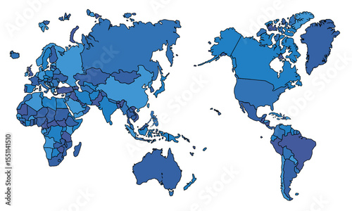 Vector illustration of world map isolated on white background.