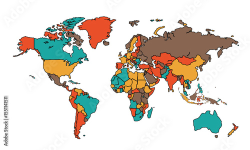 Vector illustration of world map isolated on white background.