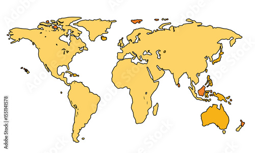 Vector illustration of world map isolated on white background.