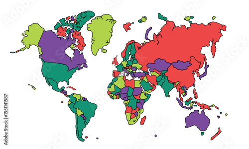 Vector illustration of world map isolated on white background.