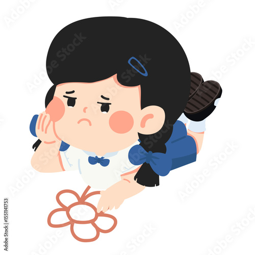 Illustration of a Sad Girl Lying Down