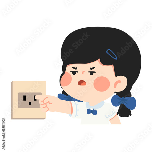 Cartoon Girl Near Electrical Outlet Illustration