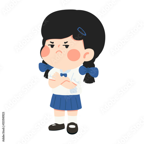 Illustration of an Angry Girl with Arms Crossed
