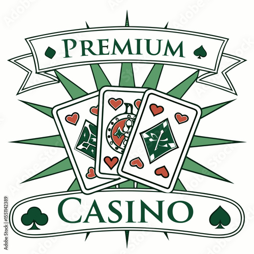 Elegant premium casino vector emblem with playing card design illustration