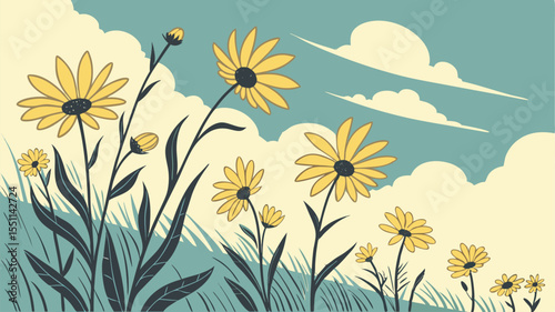 yellow flowers on blue background