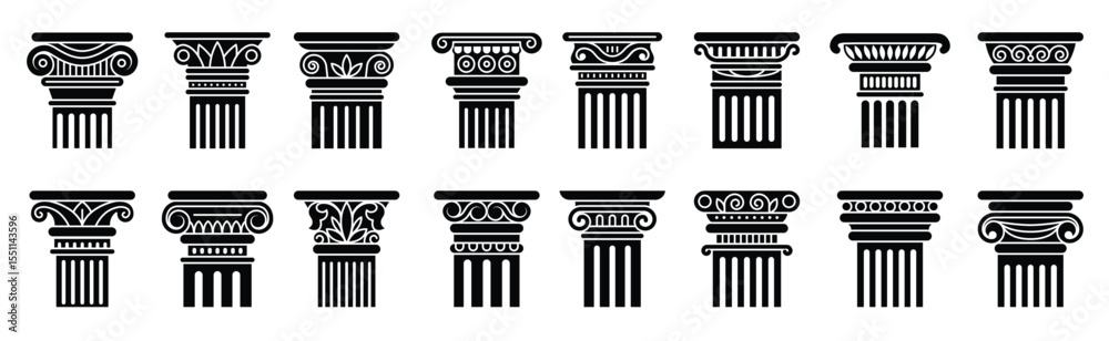 Naklejka premium ancient pillars greek stylized floral decorative columns museum historical exhibition recent vector