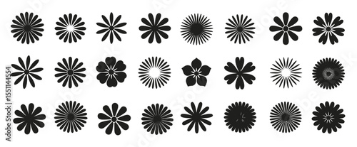 collection different shape flowers silhouette icon vector design with white background
